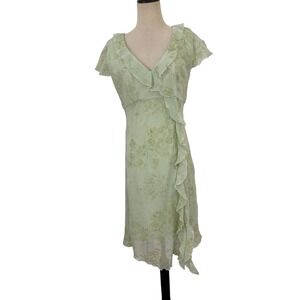 Vtg 90s Pale Green Dress Sz 10 Flocked Velvet‎ Chiffon Floral Paisley Fairycore